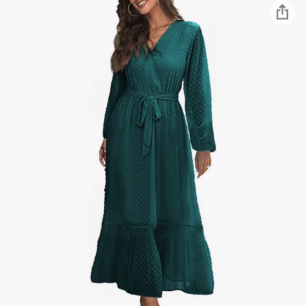 Women’s long sleeve V neck ruffle maxi dress